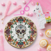 💀🎉:スカルと開花ハロードゥームディーアデロスムエルトス ペーパープレート (パーティー)