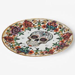 💀🎉:スカルと開花ハロードゥームディーアデロスムエルトス ペーパープレート