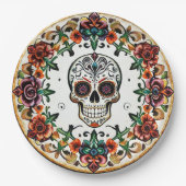 💀🎉:スカルと開花ハロードゥームディーアデロスムエルトス ペーパープレート (正面)