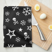 スカルと雪片タオル キッチンタオル (四つ折り)