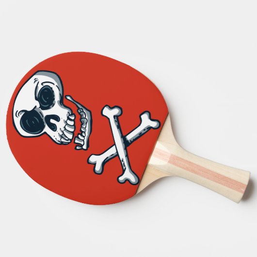 スカルと骨の漫画スタイルおもしろいイラストレーション 卓球ラケット (横)