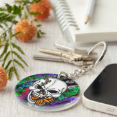 スカルと(昆虫)オオカバマダラ、モナークバタフライデジタルアート キーホルダー (正面右)