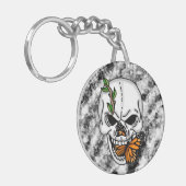 スカルと(昆虫)オオカバマダラ、モナークバタフライデジタルアートn キーホルダー (正面左)