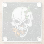 スカルと（昆虫）オオカバマダラ、モナーク蝶ブラックバックグラウンド ガラスコースター (裏面)