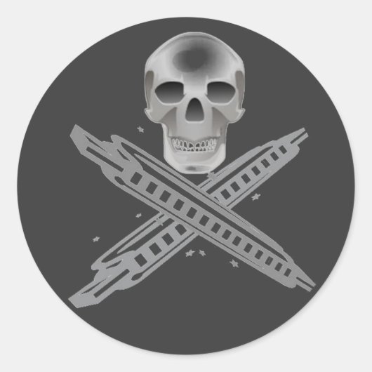 スカルとHarpbonesステッカー ラウンドシール (正面)