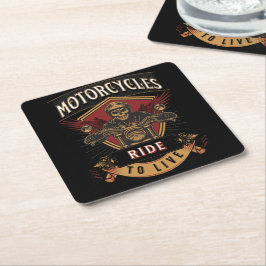 スカルに乗るバイク、ライブに乗る スクエアペーパーコースター