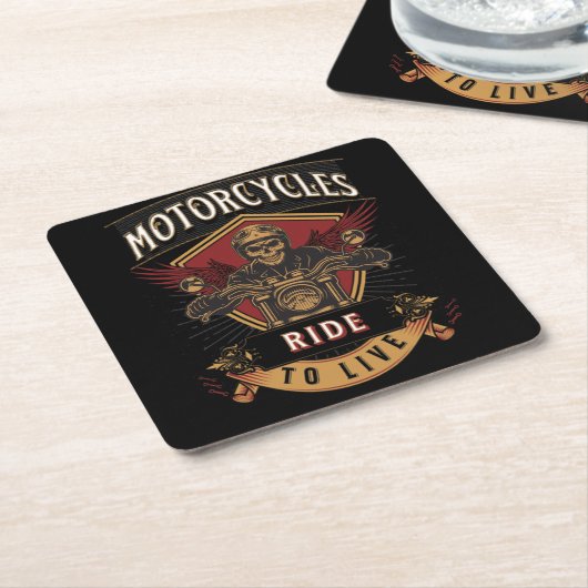 スカルに乗るバイク、ライブに乗る スクエアペーパーコースター (アングル)