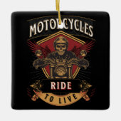 スカルに乗るバイク、ライブに乗る セラミックオーナメント (正面)