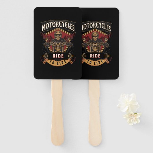 スカルに乗るバイク、ライブに乗る ハンドファン (正面&裏面)