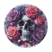 スカルに囲まれた鮮やかバラ カッティングボード (正面)