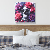 スカルに囲まれた鮮やかバラ キャンバスプリント (インサイチュ (寝室))