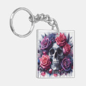 スカルに囲まれた鮮やかバラ キーホルダー (正面左)
