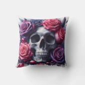 スカルに囲まれた鮮やかバラ クッション (裏面)