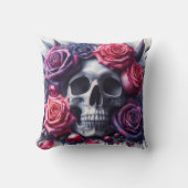 スカルに囲まれた鮮やかバラ クッション (正面)