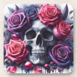 スカルに囲まれた鮮やかバラ コースター