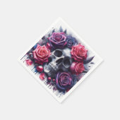 スカルに囲まれた鮮やかバラ スタンダードカクテルナプキン (角)