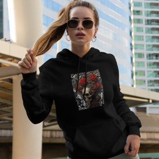 スカルに野生毛のバラを持つ離れヴィンテージ パーカ