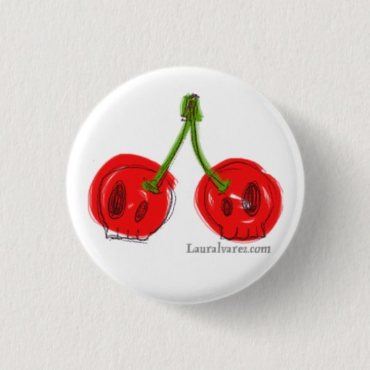 スカルのさくらんぼ 缶バッジ (正面)