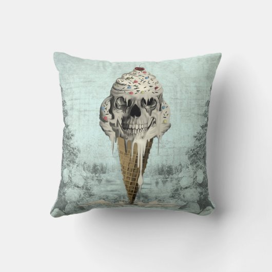 スカルのアイスクリームコーンのイラストレーション クッション (裏面)