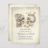 スカルのカップルの日は日付を保存 案内ポストカード (正面/裏面)