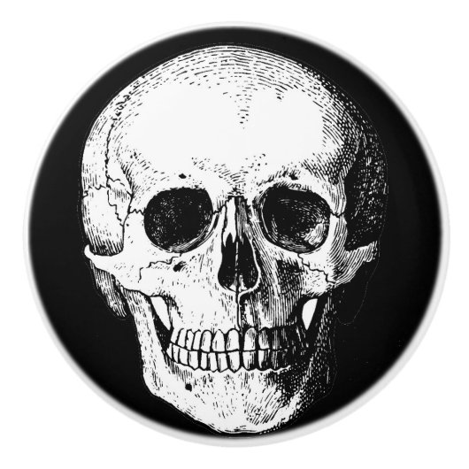 スカルのキャビネットまたは家具のノブ セラミックノブ (正面)