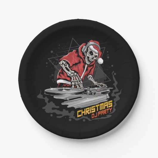 スカルのサンタクロースとクリスマスジャケットと帽子 ペーパープレート (正面)
