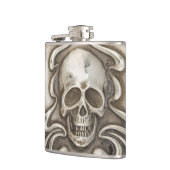 スカルのスキットルのヴィンテージの銀のRepousseのジュエリー フラスク (左)