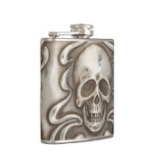 スカルのスキットルのヴィンテージの銀のRepousseのジュエリー フラスク (右)