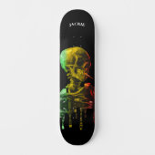 スカルのスケルトンと燃えるシガレットファンゴッホ スケートボード (正面)