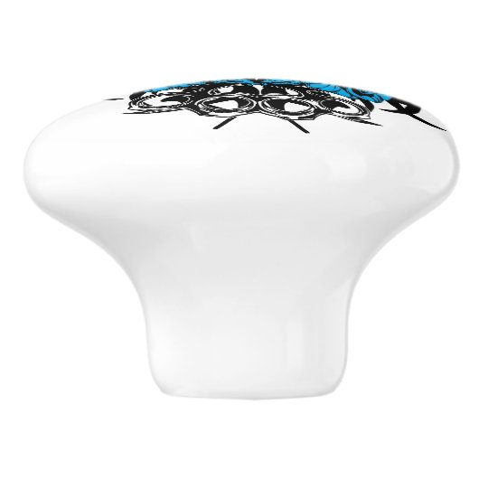 スカルのバイクもしくは自転車に乗る人の入れ墨のデザインのドレッサーの引出しのノブの引き セラミックノブ (側面)