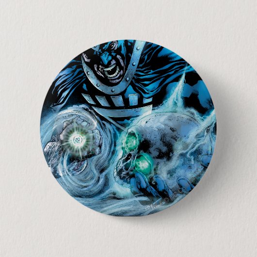 スカルのパネルが付いている黒い手 缶バッジ (正面)