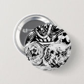 スカルのパネル2が付いている黒い手 缶バッジ (正面&裏面)