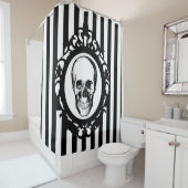 スカルのビクトリアンなカメオ黒い及び白のストライプのプリント シャワーカーテン (インサイチュ)