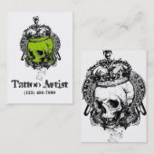 スカルの入れ墨の芸術家の名刺の黒の緑 名刺 (正面/裏面)