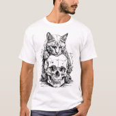 スカルの守護者 – 暗黒猫の世界 Tシャツ (正面)