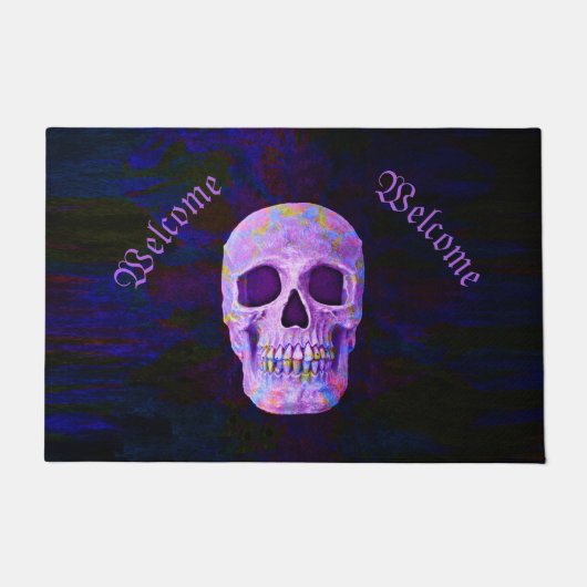 スカルの日の死んだ紫の青のネオンゴシック ドアマット (正面)