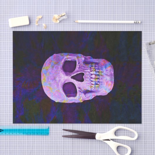 スカルの日の死んだ紫の青のネオンゴシック 薄葉紙 (クラフト)