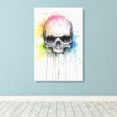 スカルの水絵画色のカラフルキャンバス キャンバスプリント (インサイチュ (ウッドフロア))