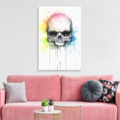 スカルの水絵画色のカラフルキャンバス キャンバスプリント (インサイチュ (リビング))