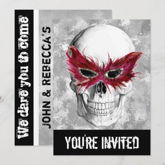 スカルの羽毛マスク 招待状 (正面/裏面)