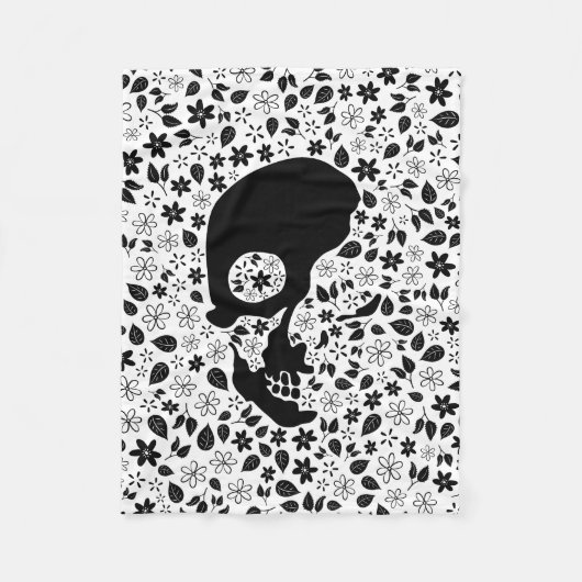 スカルの花(カスタマイズ可能な背景色) フリースブランケット (正面)