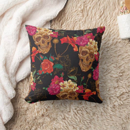 スカルの花:シームレスな暗い背景。 クッション (ブランケット)