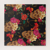 スカルの花:シームレスな暗い背景。 ジグソーパズル (横)