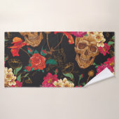 スカルの花：シームレスな暗い背景。 バスタオル (バスタオル)