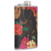 スカルの花：シームレスな暗い背景。 フラスク (右)