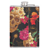 スカルの花：シームレスな暗い背景。 フラスク (裏面)