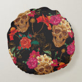 スカルの花:シームレスな暗い背景。 ラウンドクッション (裏面)