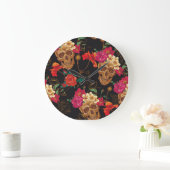 スカルの花:シームレスな暗い背景。 ラージ壁時計 (ホーム)