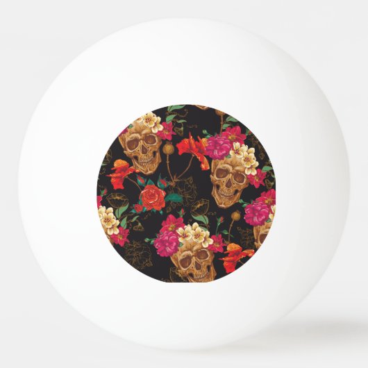 スカルの花:シームレスな暗い背景。 卓球ボール (正面)