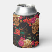 スカルの花:シームレスな暗い背景。 缶クーラー (缶正面)